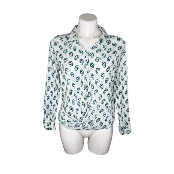 VACATE THE LABEL Paisley Print Teal Gauzey Button-Up Blouse Size Medium - Picture 1 of 14